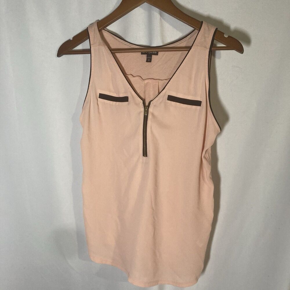 EXPRESS peach black v-neck 1/4 zip sleeveless top XS
